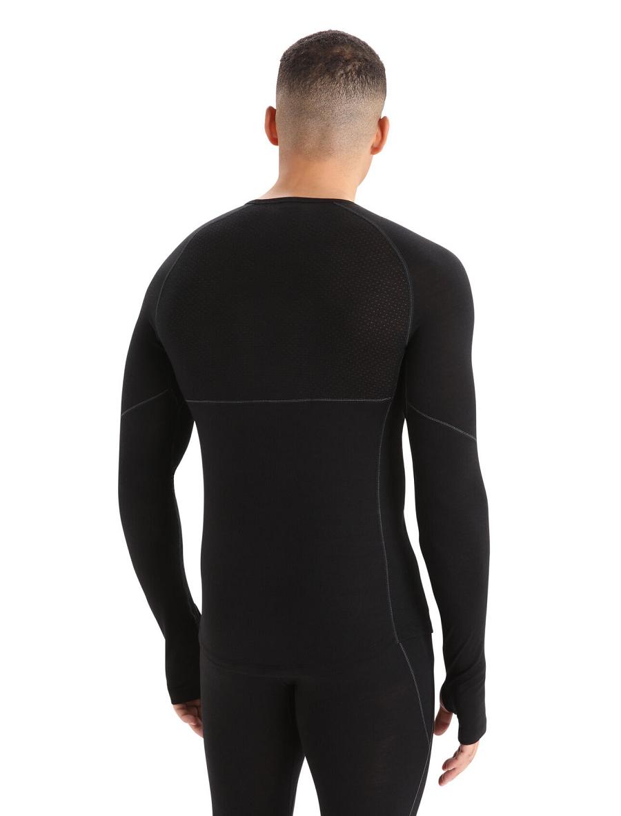 Black Men's Icebreaker BodyfitZone™ Merino 150 Zone Long Sleeve Crewe Thermal Top Base Layers | USA 1363TCEV